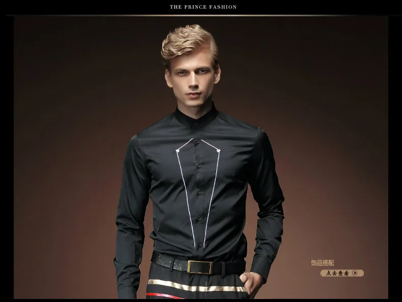 FanZhuan/ ; Новинка года; мужские вечерние осенние черные рубашки с вышивкой и воротником-стойкой; топ с длинными рукавами; 2028