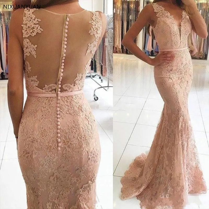 

Pink Formal Evening Gown Mermaid Abendkleider Applique Long Lace Pageant Dress Woman Avondjurk Vestido De Noche Robe De Soiree
