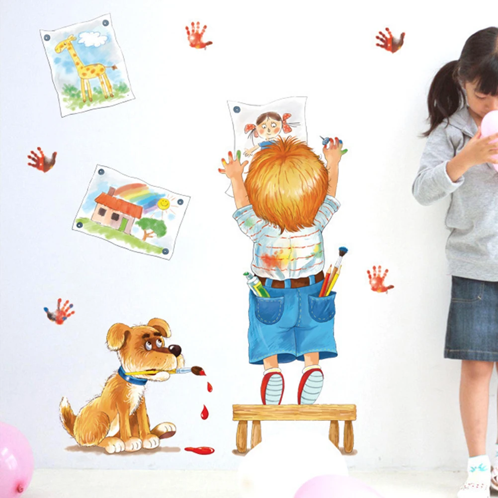 

Doodle Kid Wall Sticker Cute Cartoon Removable Free Combination Wall Decal Kids Nursery Bedroom Living Room Wall Applique