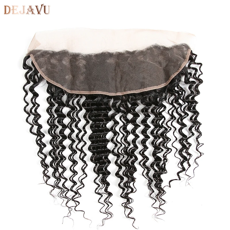 Dejavu Brazilian Deep Wave 13*4 Ear to Ear Lace Frontal Closure 100% Human Hair Non Remy Hair Natural Color 10-20 Inch