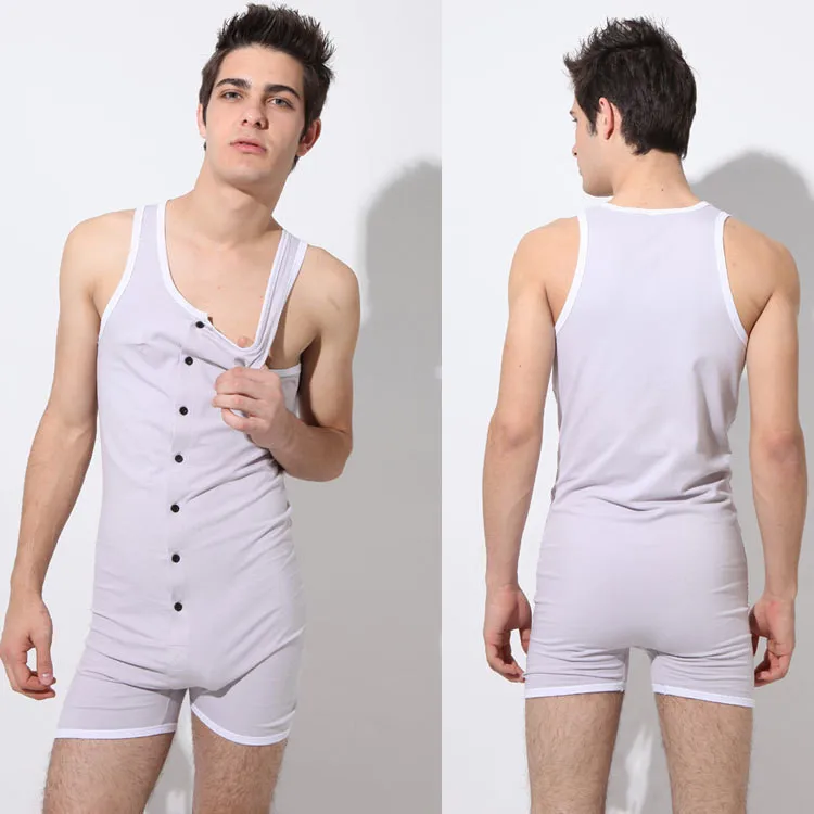 One Piece Suit Pure Cotton Men's Quick Dry Breathable Solid Sleeveless Tank Tops Pajamas Set Male Home Underwear Body Shapers mens brushed cotton pyjamas