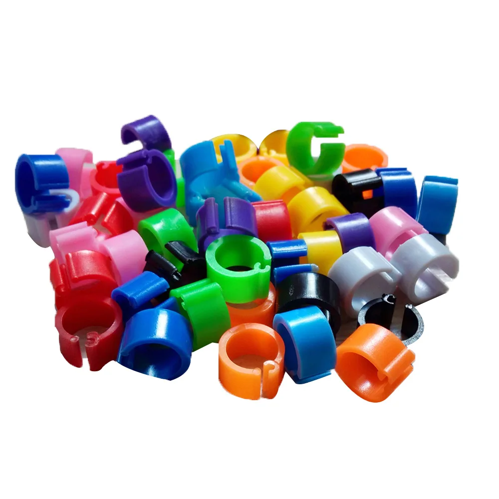 10 colors Plastic Re-use 7mm /0.27 Inch 100Pcs 8mm Chicks Rings Clip Poultry Leg Band Pigeon Parrot Opening Identification Ring
