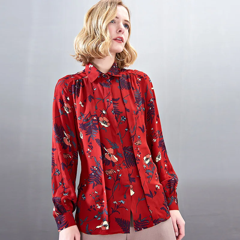 

100% Silk Lady's Shirt Printed Silk Dress In Spring And Summer