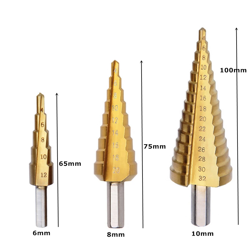 6 шт., набор ступенчатых Сверл с титановым покрытием, 4-32 мм, сверло из быстрорежущей стали с отверстием, сверлильная пила, столярные Деревообрабатывающие инструменты