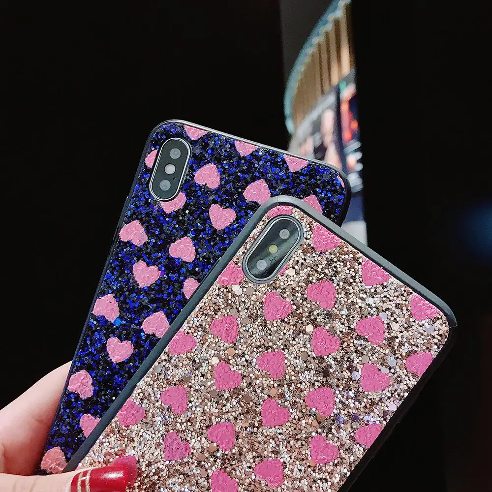Милый Блестящий блестящий чехол с сердцем для iPhone 11 Pro X XS Max XR 6 6s 7 8 Plus 5 5S Samsung Note 10 S10