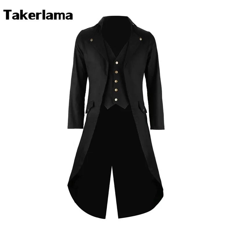 Mens Gothic Tailcoat Jacket Steampunk Trench Cosplay Costume Victorian Coat Black Long Coat Men's Suit Halloween Party Uiform