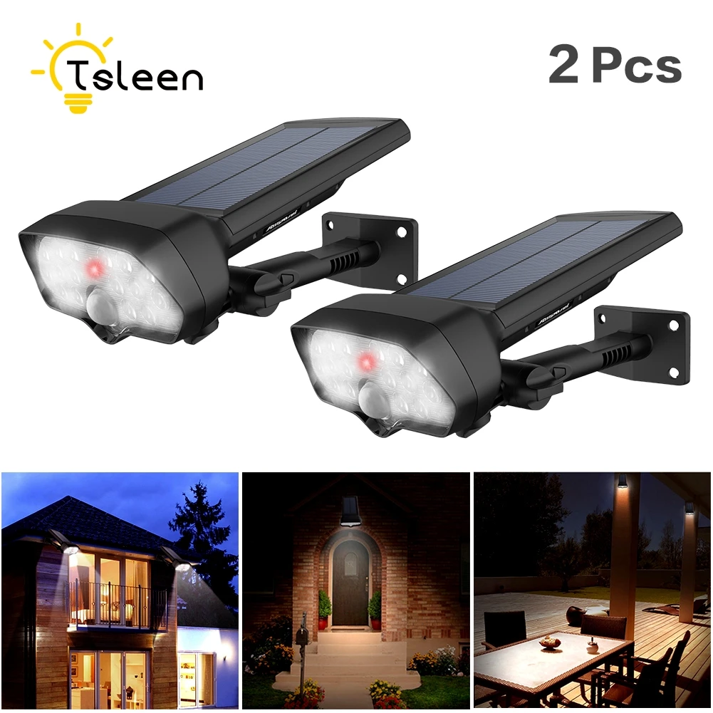 

TSLEEN 2x 17 LED Solar Light Outdoor Lamp Waterproof Energy Saving Wall Light Motion Sensor Solar Light for Garden Yard Security