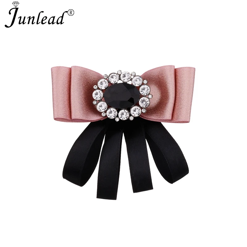 

Junlead New cheap Bowknot Tie Necktie Corsage Clothing Dress fashion women Ribbon fancy jewelry Crystal safety bow Brooches Pins