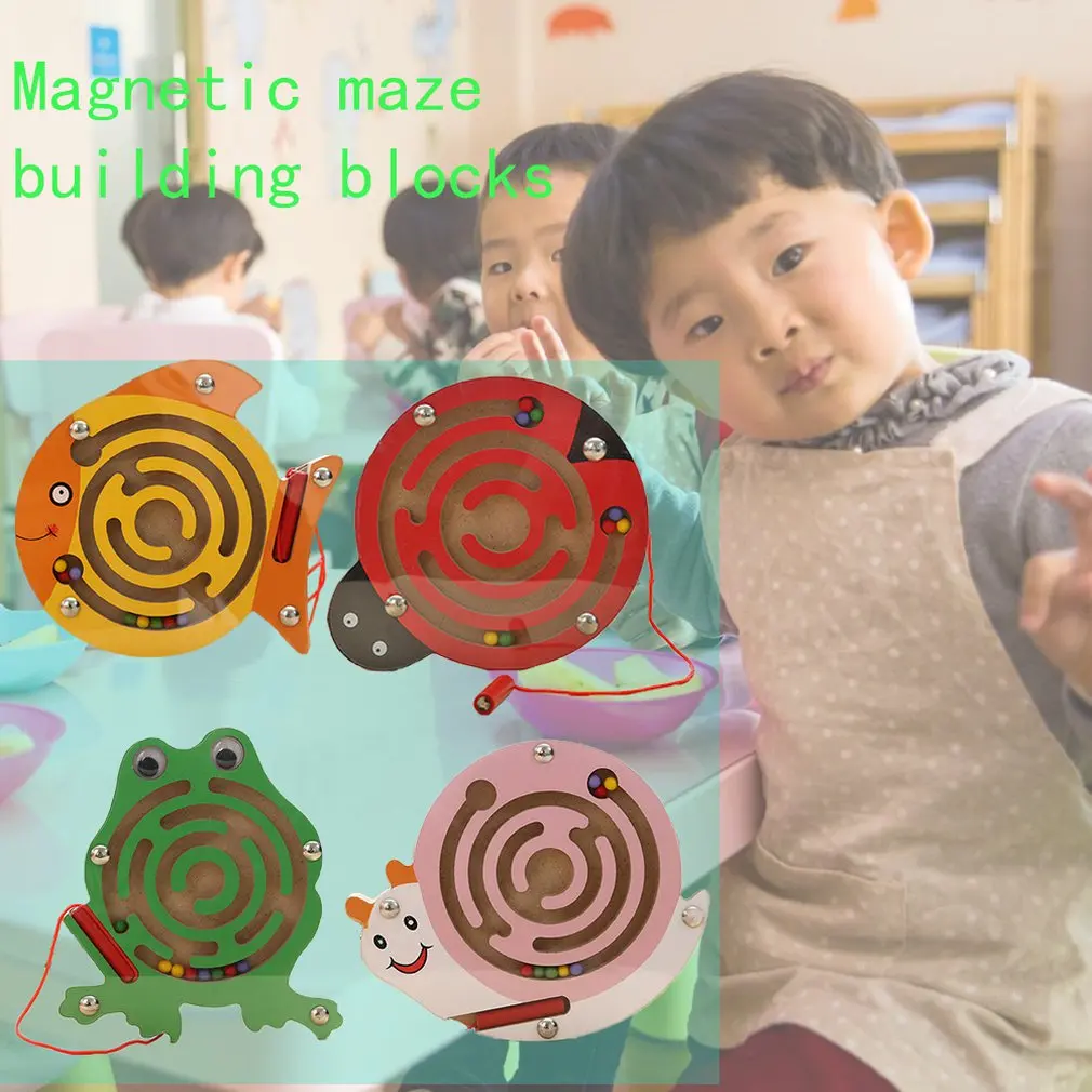 Маленькая Магнитная транспортная Ручка шар-лабиринт деревянная игра детская магнитная ручка шарик ходячая головоломка игрушка от 2 до 7 лет