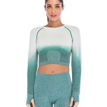 Градиент Йога Топы Для женщин женский длинный рукав, для йоги одежда быстросохнущие спортивные фитнес бег Йога Рубашка