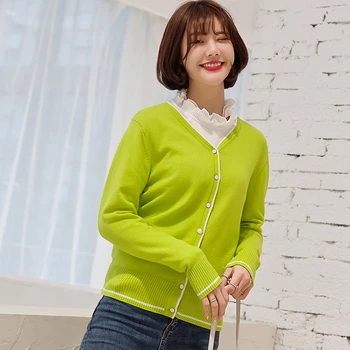 

Women Cashmere Spring and autumn Color matchingV-Neck Cardigan Sweater Wool Elastic Sweaters Slim Tight Bottoming Knit Cardigans