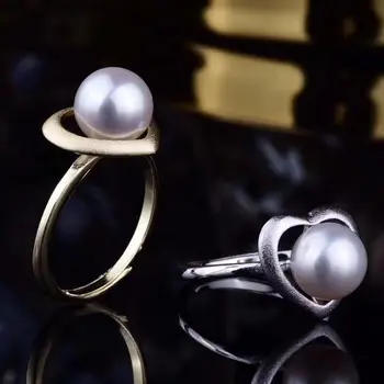 

925 Silver Wedding Bridal Party Pearl Ring Finger Ring Settings Adjustable Ring Findings Jewelry Parts Fittings Accessories