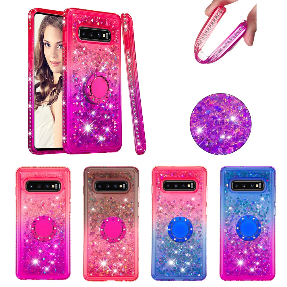 

Glitter Liquid Case For samsung S8 S9 S9P S10 S10plus ring holder diamond colorful shining Soft TPU Phone Case For samsung note9