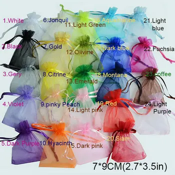 50pcs/bag Selection 24 Colors Jewelry packaging Drawable Organza Bags 7x9cm,Gift Bags & Pouches,Packing bags free shipping