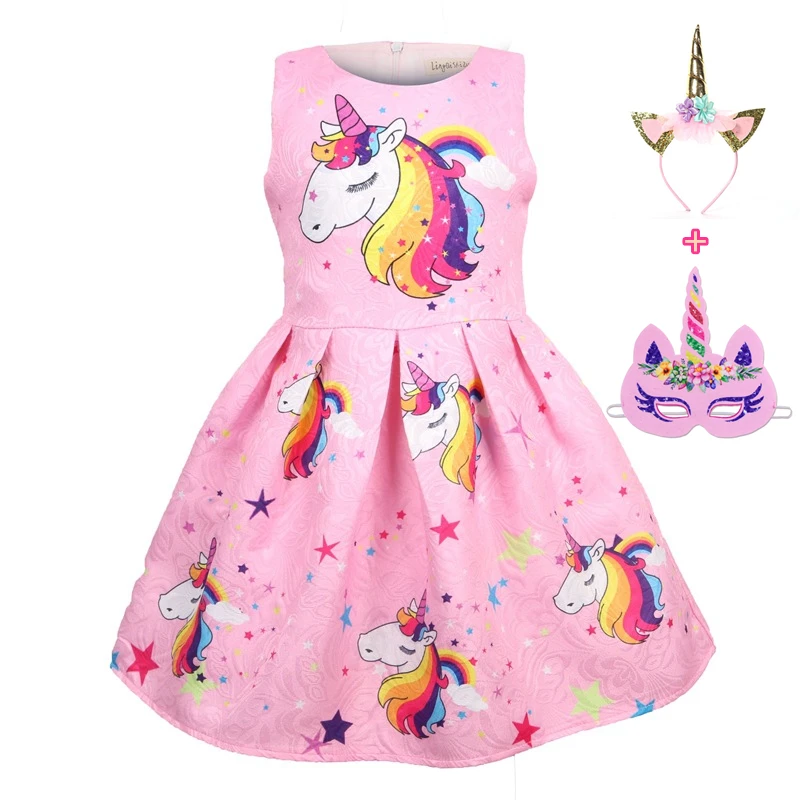 

Baby Summer Princess unicorn mask party Dresses Children Clothing For Girls Halloween Birthday Party Vestidos Christmas Dress