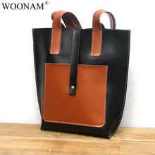 WOONAM Женская мода контрастный цвет натуральная телячья кожа Средняя сумка WB637