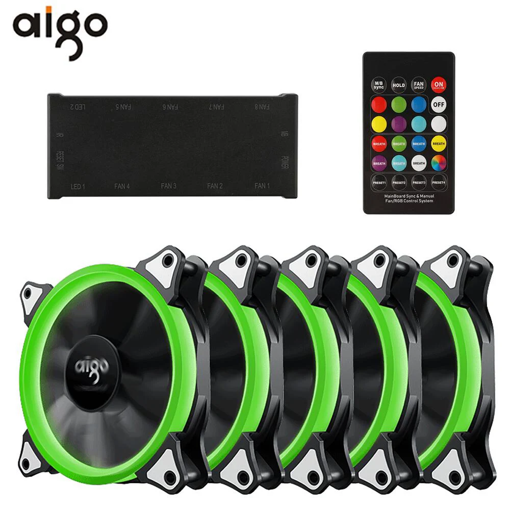 Aigo R3R5 Pro RGB светодиодный вентилятор для ПК, 120 мм чехол для компьютера, вентилятор радиатора, бесшумный регулируемый цветной чехол, 4pin Aura Sync - Цвет лезвия: 5 fan and IR Remote