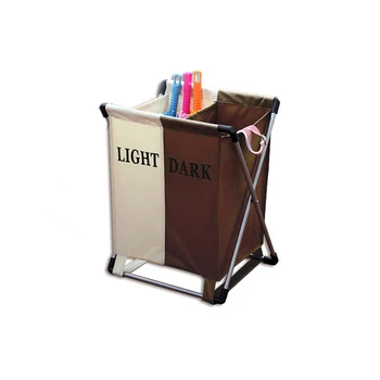 

New 2 Section Laundry Basket Storage Bin Folding Hamper (White+Coffee)