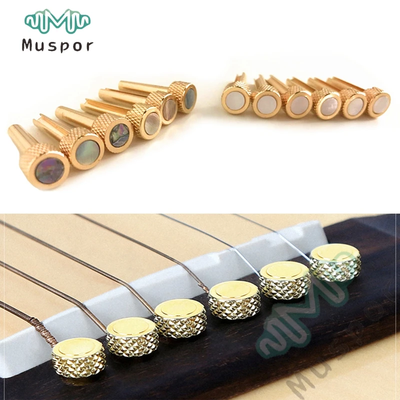 

6pcs Brass Acoustic Guitar Bridge Pins Abalone Dot Inlay Parts String Nails & Pegs