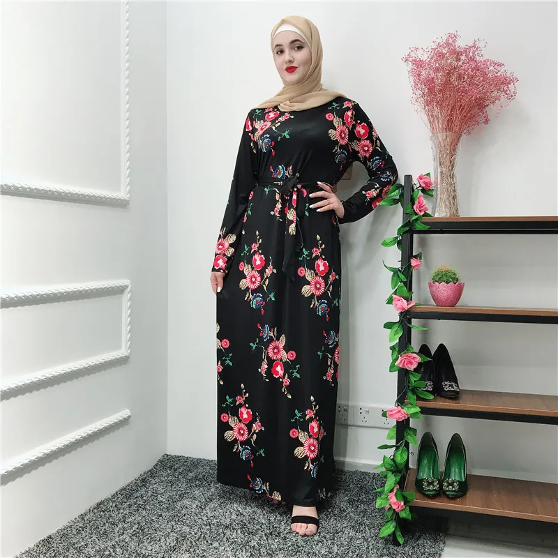 2019 женское мусульманское платье абайя платье с цветочным принтом турецкое кимоно кафтан халат Дубайский Мусульманский платье хиджаб
