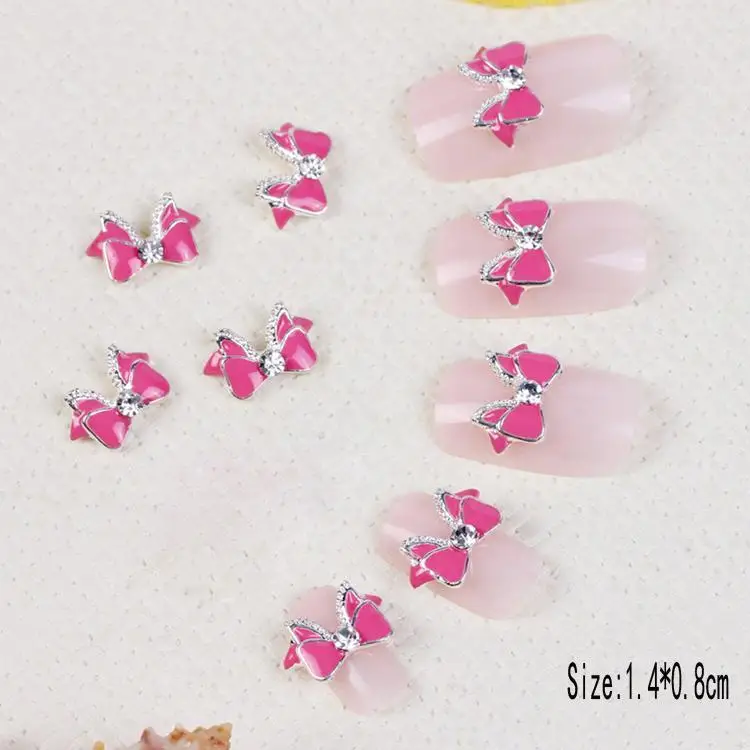 

Women Fashion 1pc Multi Rhinestones Bow Tie DIY 3D Nail Art Decoration Stickers Pink Nail Accessories Massage