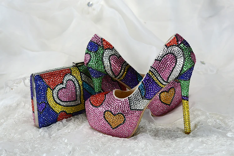 Разноцветные свадебные туфли с сумочкой в комплекте; модная обувь; женские туфли-лодочки; вечерние модельные туфли на высоком каблуке; большие размеры 43