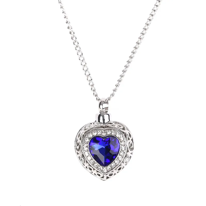

Necklace Pet Osseous Remains Commemorate Blue Gem Love Type statement Necklace Heart Shaped Pendant rhinestone choker 0518