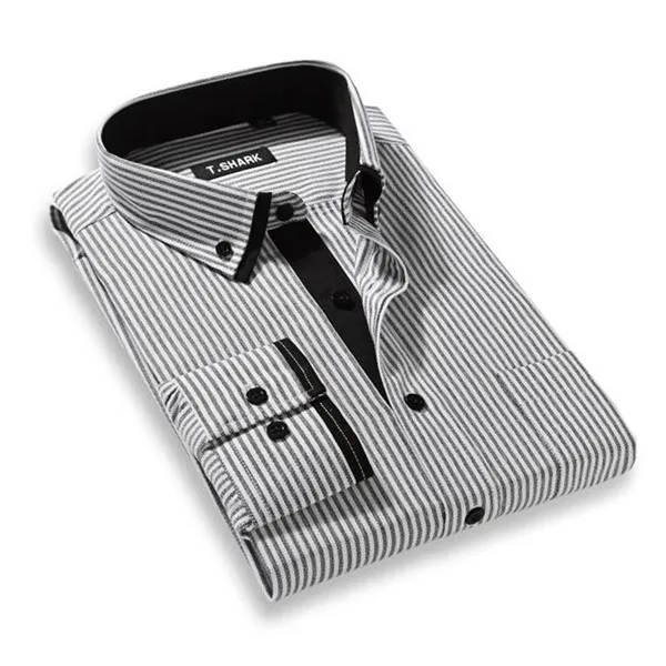 Non Iron Men's Shirt Striped Classic Cotton Long Sleeve Business Dress