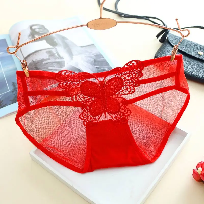 1pc Women Panties Butterfly Embroidery Hollow Out Low Waist Breathable Ultrathin JLin women's