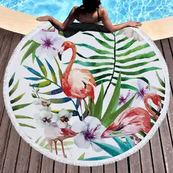 С принтом тропических растений Фламинго круглый пляжное полотенце Йога коврик 150 см круглый банное полотенце из микрофибры взрослых