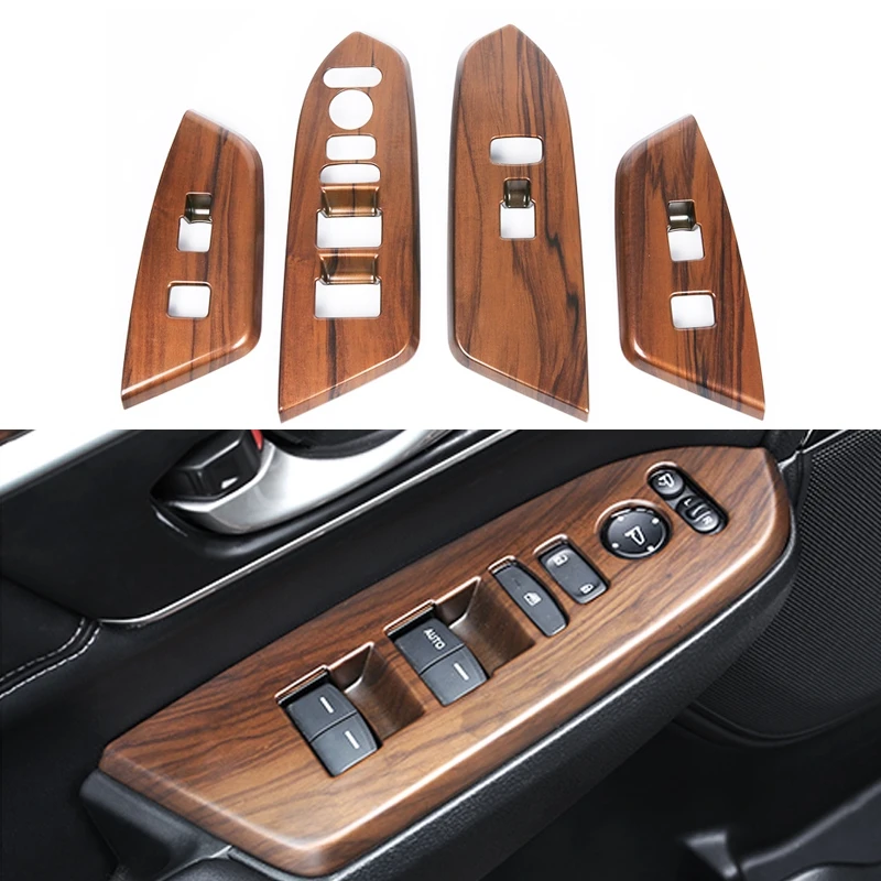 

ABS 4pcs/set Car Interior Peach Wood Grain Window Switch Panel Cover For Honda CRV CR-V 2017 2018 Car Styling Accessories