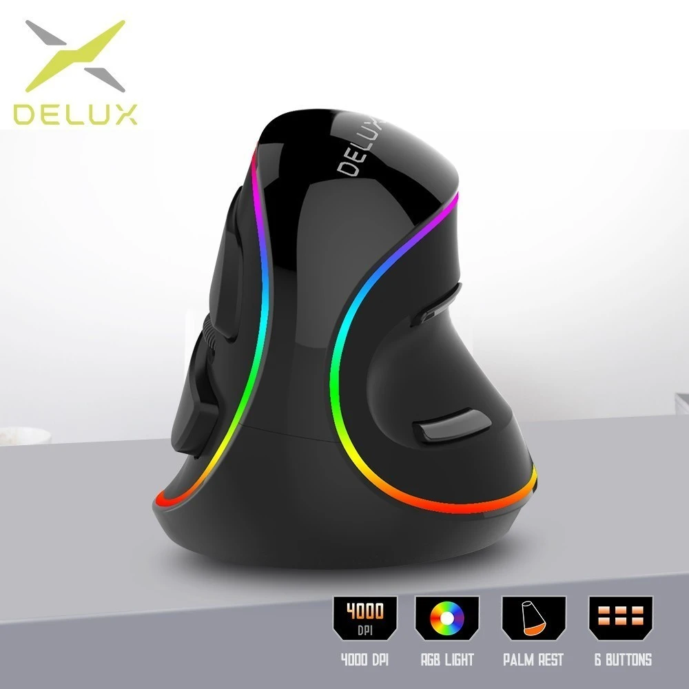 Delux M618Plus RGB Ergonomic Vertical Mouse 6 Buttons 4000 DPI Optical Computer Mouse With Removable Palm Rest For PC Laptop best computer mice