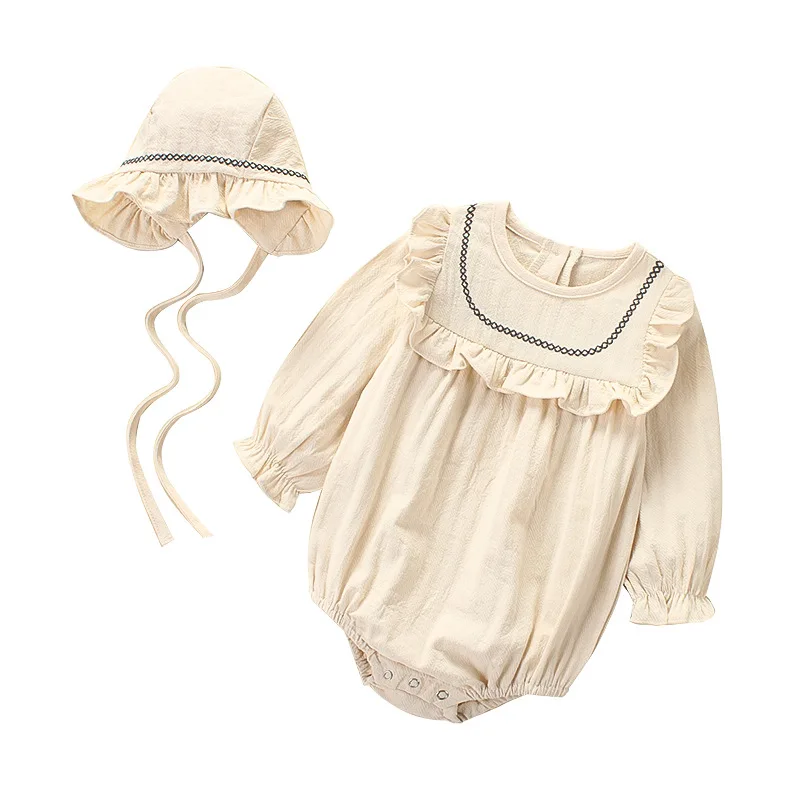 

Ins Spring Toddler Kids Girls Baby Infant Girls Rompers Ruffles Embroidery Sweet Korean Children Girl Clothings