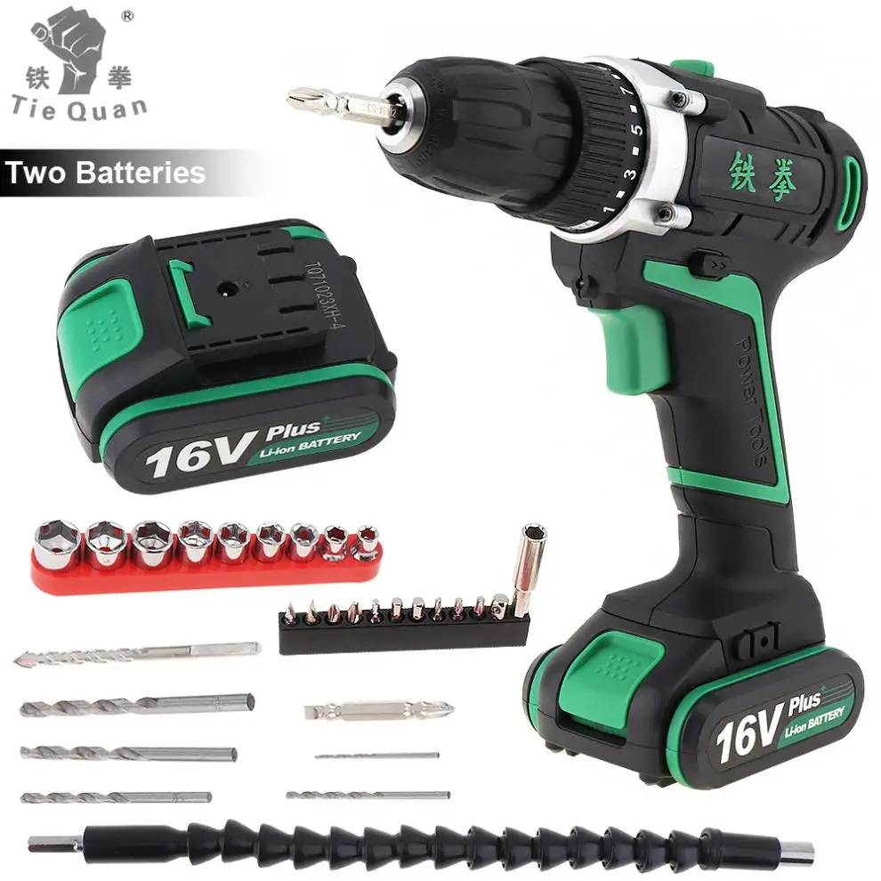 

100 - 240V Cordless 16V Plus Electric Drill with 2 Lithium Batteries and 29pcs Accessories Set for Handling Screws / Punching