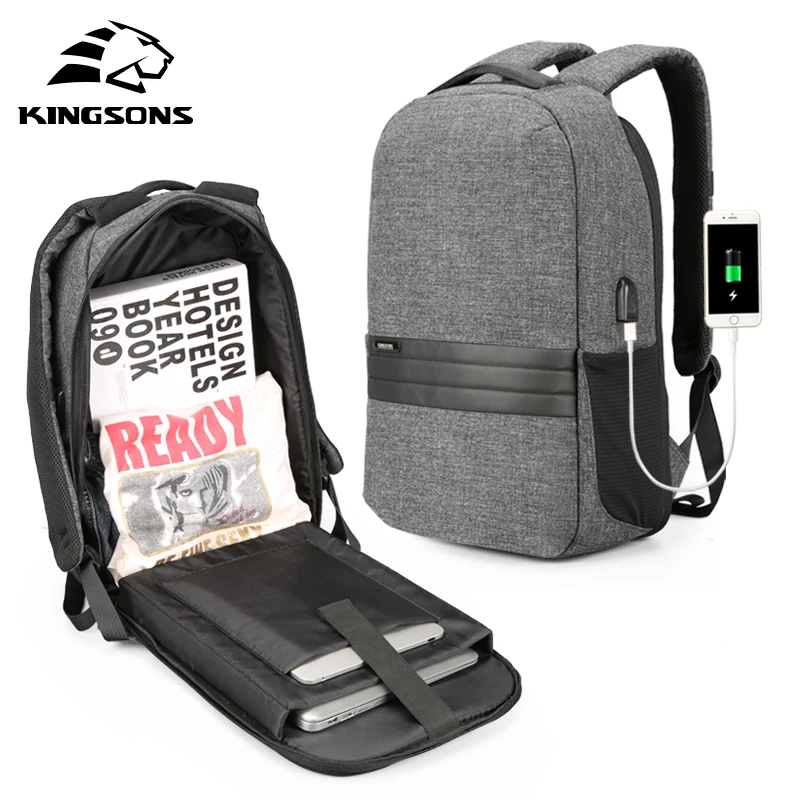 

Kingsons Men USB Charge Soft Bag Unisex Anti-theft Travel Bag Teenager Large Capacity Book Bag Male Bag for 15.6 inch Laptop