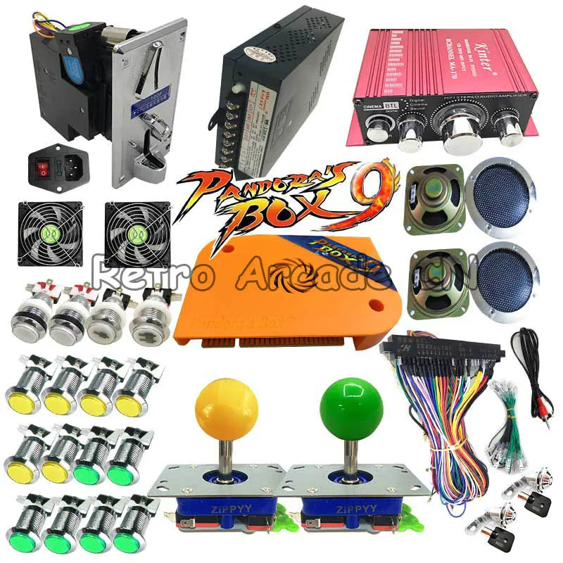 DIY full kit with Pandora box 9 PCB 1500 in 1 LED chrome button zippy joystick jamma harness HDMI VGA for Arcade game machine