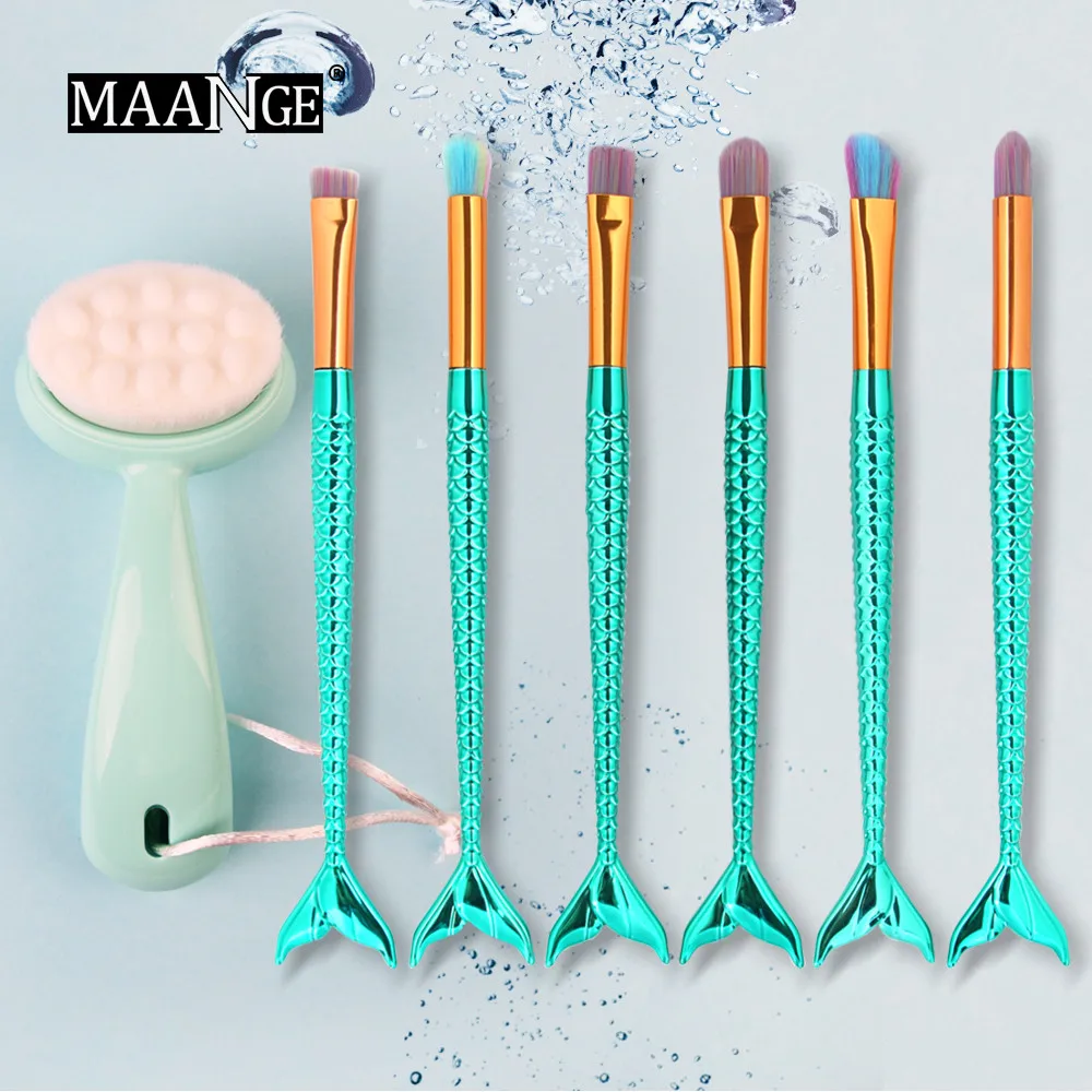 

6pcs colorful Fish Tail Mermaid Makeup Brushes Set Foundation Eyebrow Eyeliner Blush Concealer Brushes + Face Facial Soft brush