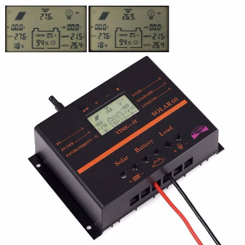 

60A PWM Auto Switch intelligent Solar Charger Controller 12V/24V LCD display Discharge With USB Fr Solar Battery Panel Regulator