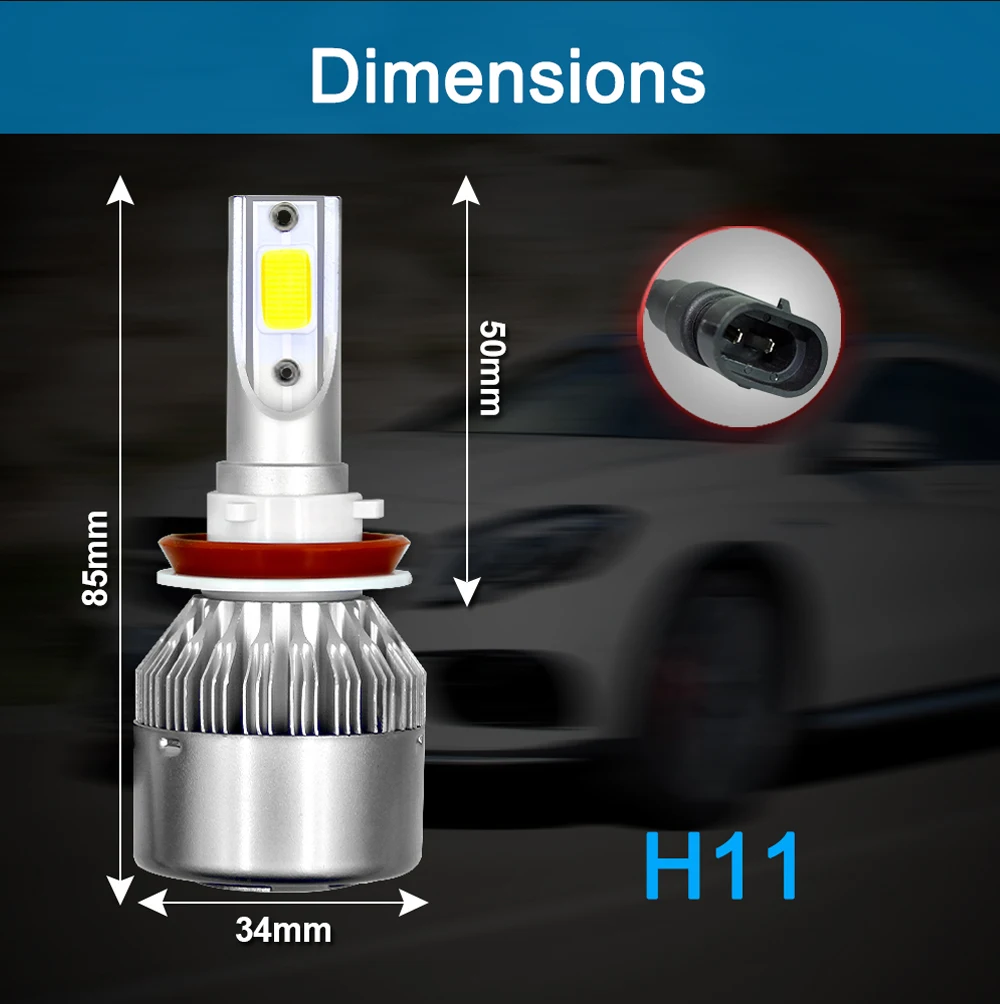 AICARKAS Светодиодные автолампы серия С6- 36W 4000LM 6000K с Чипом СОВ.Цоколь LED Лампа Н4 Ближний/Дальний свет Так Же Лампы с Цоколем H1 H3 LED H7 Светодиоды H11 880/881(Н27) 9005(HB3) 9006(HB4) 12V 24V