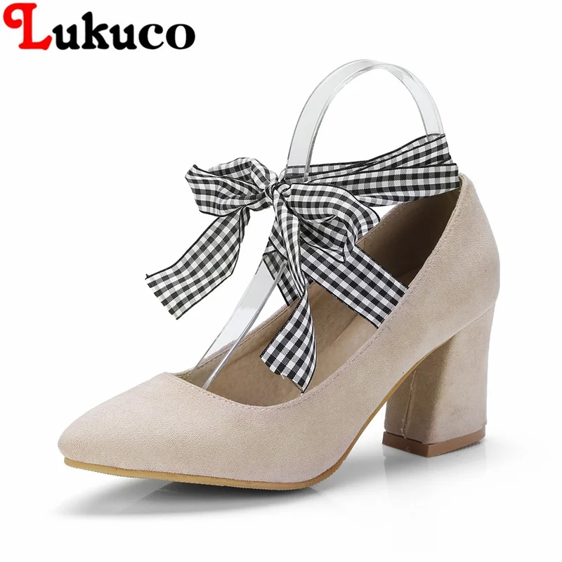

2018 Riband design Lukuco free shipping women pumps CN big plus size 36 37 38 39 40 41 42 43 lace-up design ELEGANT style shoes