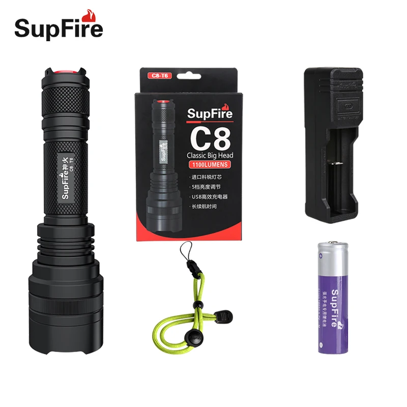 Supfire фонарик Linterna светодиодный фонарь C8 T6 Lanterna Электрический 18650 латарка для Imalent