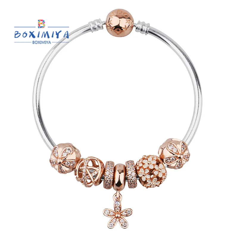 

Fashion Elegant Pandora 925 Silve Pulseras Chamilia Bracelets RoseGold Beads European Crystal Charm Beads Bangles Women Gift