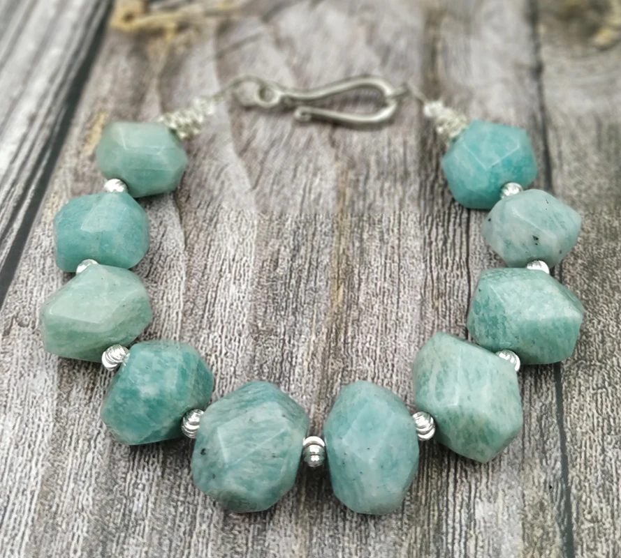 

YA3983 Natural Amazonite Stone Silver Spacers Claps Bracelet