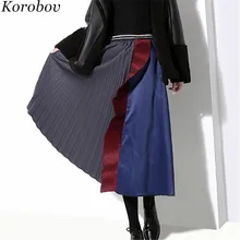 Korobov Винтаж плиссированные Лоскутные Летние женские юбки оборки основы Высокая талия А-силуэт Женская юбка Лето 76970