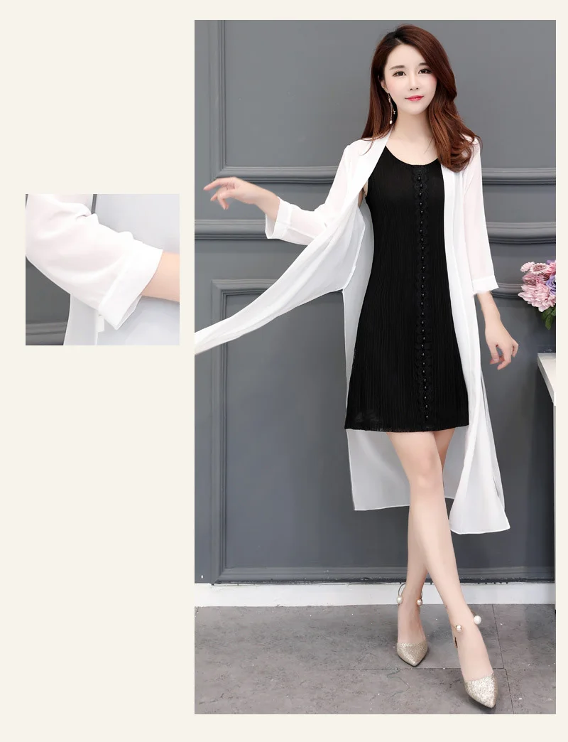 OHRYIYIE Spring Summer Thin Chiffon Cardigan Sweater Women New Long Solid Color Cardigans Female Loose Bifurcation Sweaters