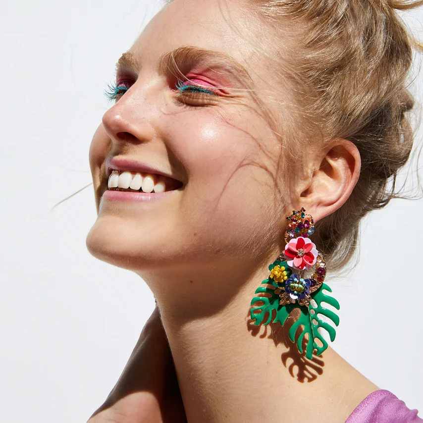Boucles d'oreilles rose et dorées à clou vintage années 80 - Boutique Vintage