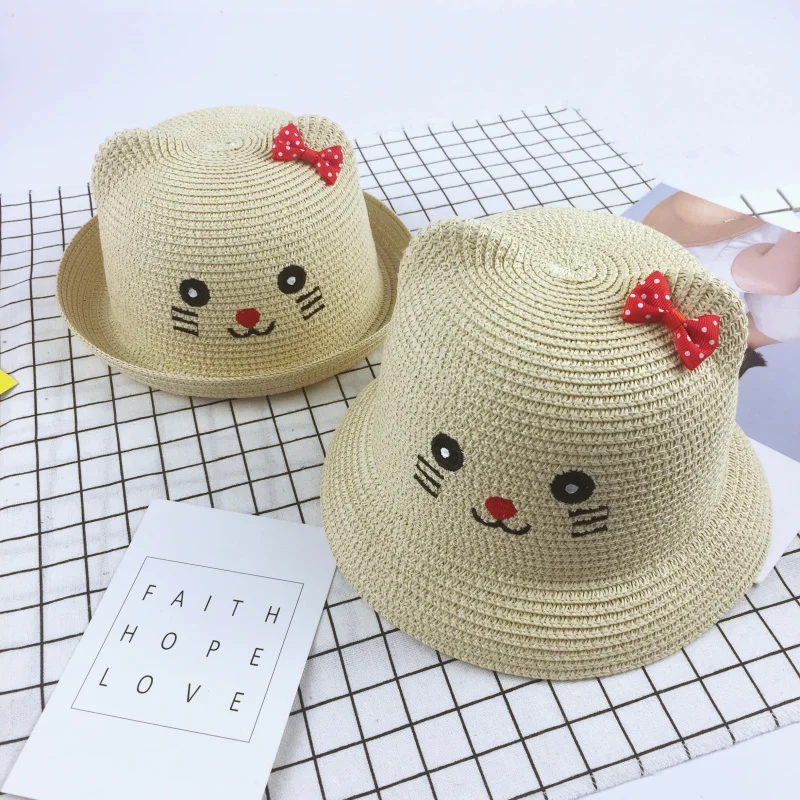 

Lovely Bowknot Kids Sun Hats Cartoon Summer Child Cat Ears Ear Decoration Cute Beach Hat Girl Sun Hat Drop Shipping