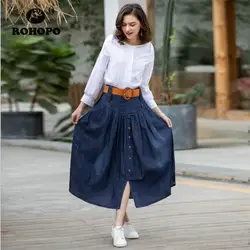 Джинсовые ботильоны длина джинсовые пуговицы для юбки плиссированные джинсовые нижняя одежда лето 2019 боковые карманы корейский для