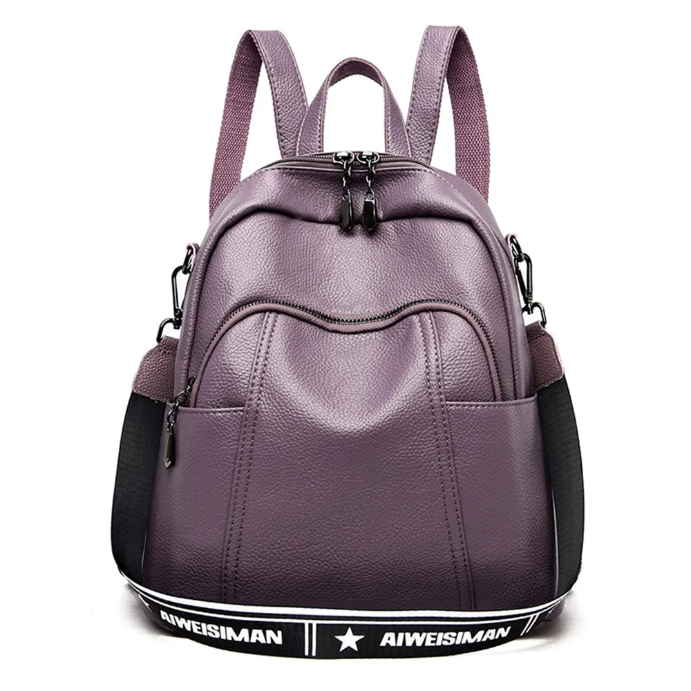 Simple Backpack Female Waterproof Backpacks for Women Large Capacity School Bags for Girls Brand leather Travel Bag Sac a Dos - Цвет: Purple