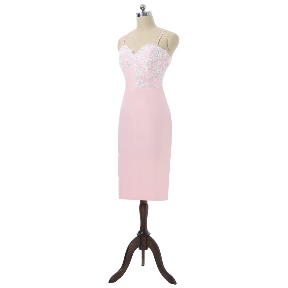 Розовый элегантные коктейльные платья облегающее платье на тонких бретельках, с аппликацией, с кружевами с открытой спиной до колена платья для выпускного вечера